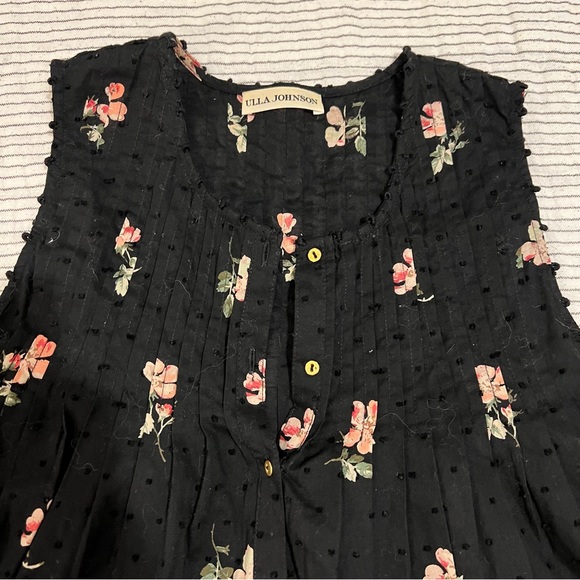 Ulla Johnson Black Swiss Dot Floral Sleeveless Blouse 4 - Picture 2 of 6